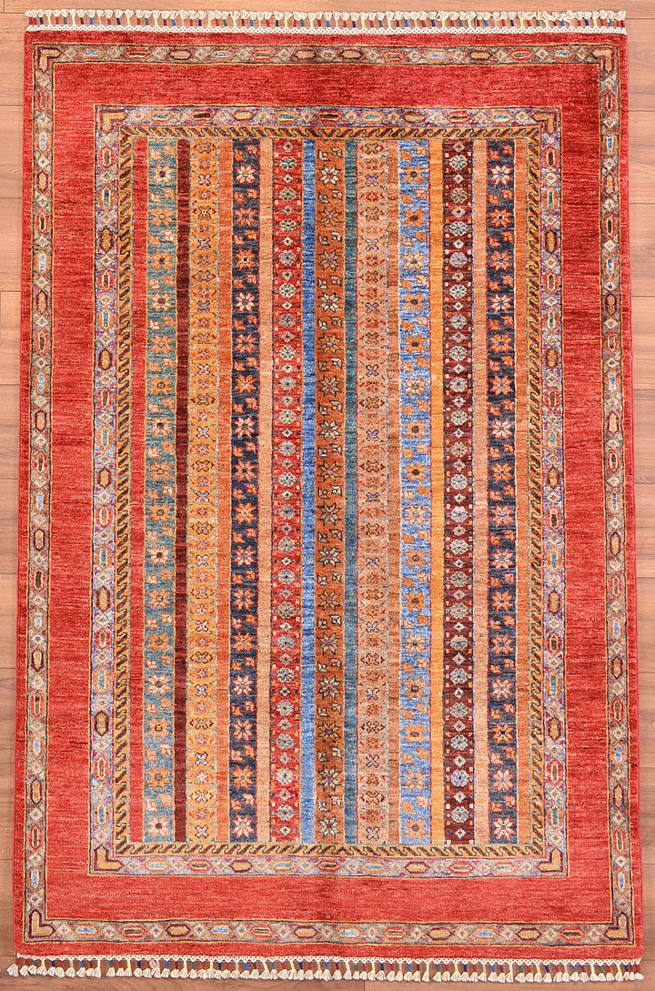 Shawl Original Hand Woven Red Vegetable Dyed Wool Carpet 127x188 2.39 Square Meters -4x6 ft