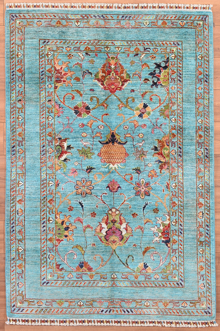 Sultani Binbirgece Orjinal El Dokuması Turkuaz Kök Boya Yün Halı 125x182 2.28 Metrekare - 4x6 ft