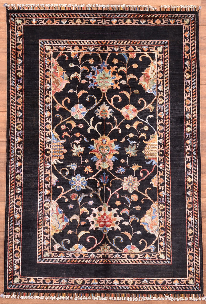 Sultani Binbirgece Original Hand Woven Black Vegetable Dyed Wool Carpet 128x182 2.33 Square Meters - 4x6 ft