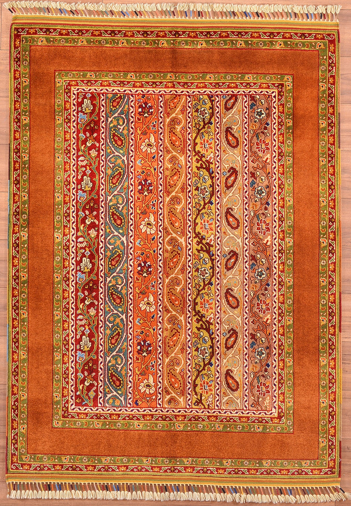 Shawl Original Hand Woven Orange Vegetable Dyed Wool Carpet 134x181 2.43 Square Meters - 4x6 ft