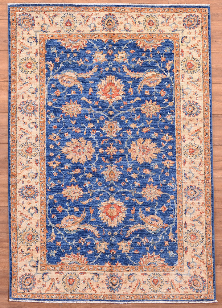 Uşak Original Hand Woven Cream Blue Vegetable Dyed Wool Carpet 126x182 2.29 Square Meters - 4x6 ft