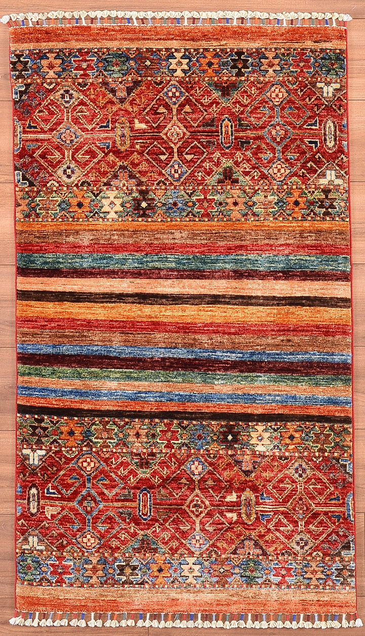 Khorjin Original Hand Woven Multi Vegetable Dyed Wool Carpet 0.80x138 1.10 Square Meters - 2x4 ft