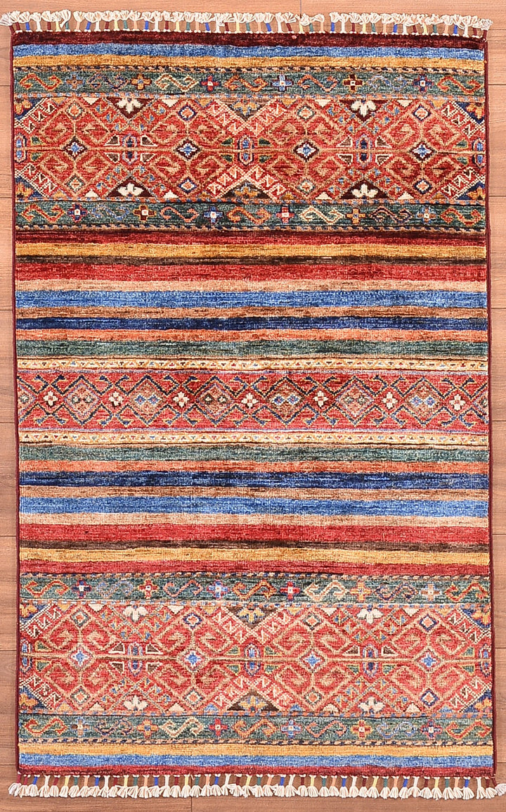 Khorjin Original Hand Woven Multi Vegetable Dyed Wool Carpet 0.81x126 1.02 Square Meters - 2x4 ft