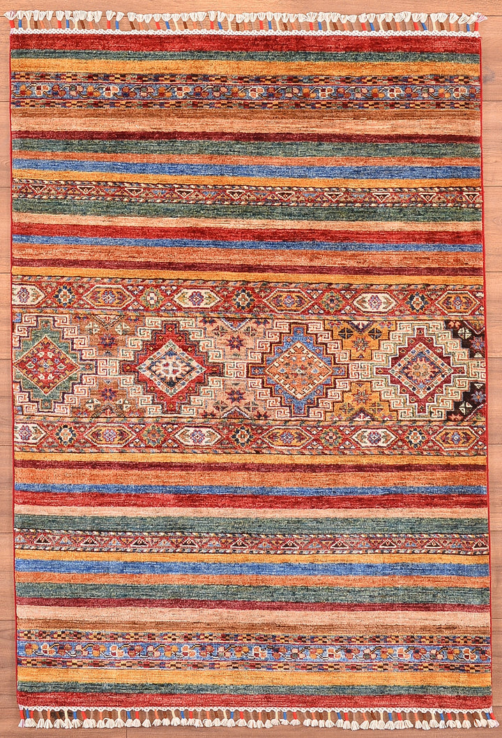 Khorjin Original Hand Woven Multi Vegetable Dyed Wool Carpet 106x150 1.59 Square Meters - 3x5 ft