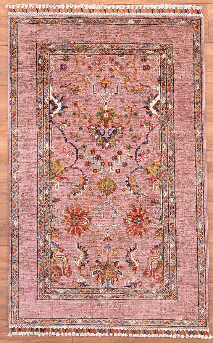 Sultani Binbirgece Original Hand Woven Pink Vegetable Dyed Wool Carpet 0.95x150 1.43 Square Meters - 3x5 ft