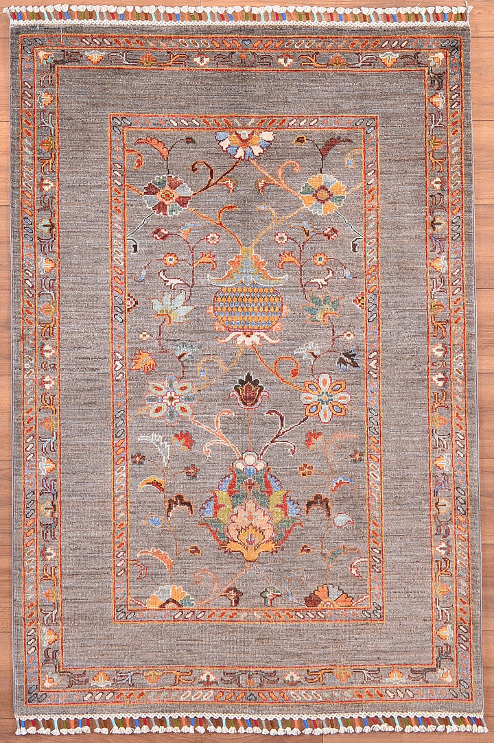 Sultani Binbirgece Original Hand Woven Gray Vegetable Dyed Wool Carpet 106x156 1.65 Square Meters - 3x5 ft