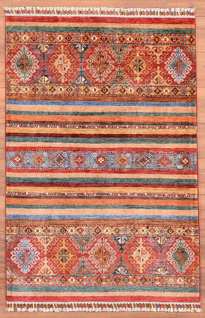 Khorjin Original Hand Woven Multi Vegetable Dyed Wool Carpet 106x163 1.73 Square Meters - 3x5 ft