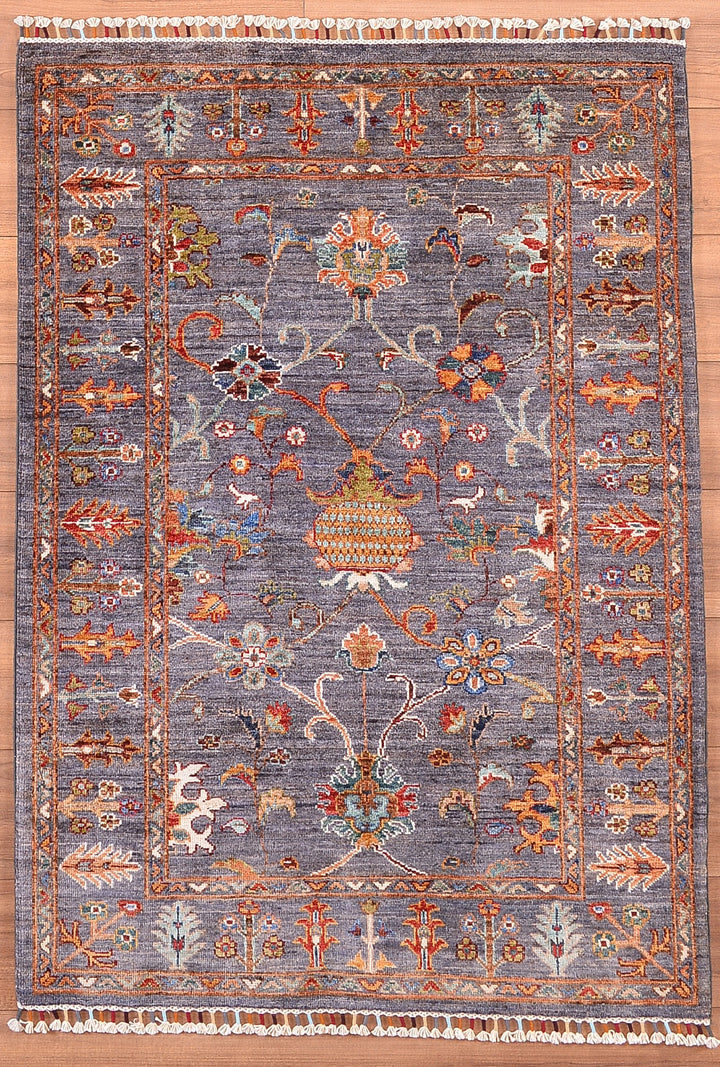 Sultani Binbirgece Orjinal El Dokuması Gri Kök Boya Yün Halı 104x145 1.51 Metrekare - 3x5 ft