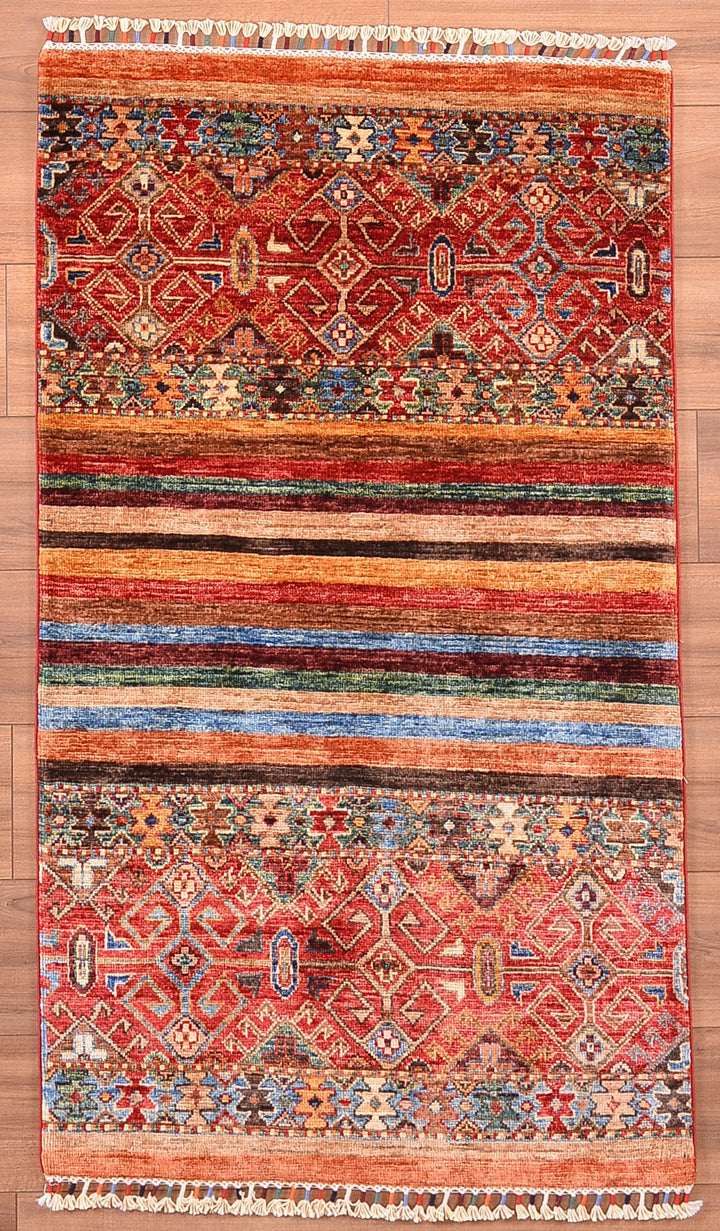 Khorjin Original Hand Woven Multi Vegetable Dyed Wool Carpet 0.82x142 1.16 Square Meters - 3x5 ft