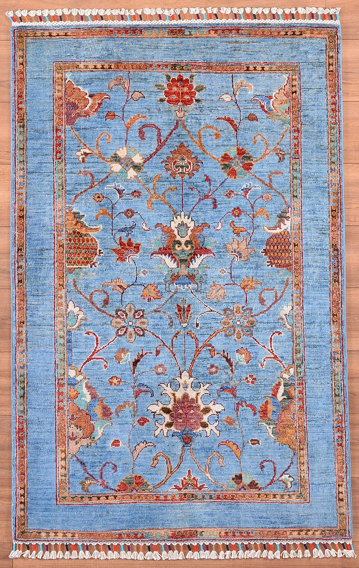 Sultani Binbirgece Original Hand Woven Blue Vegetable Dyed Wool Carpet 103x160 1.65 Square Meters - 3x5 ft