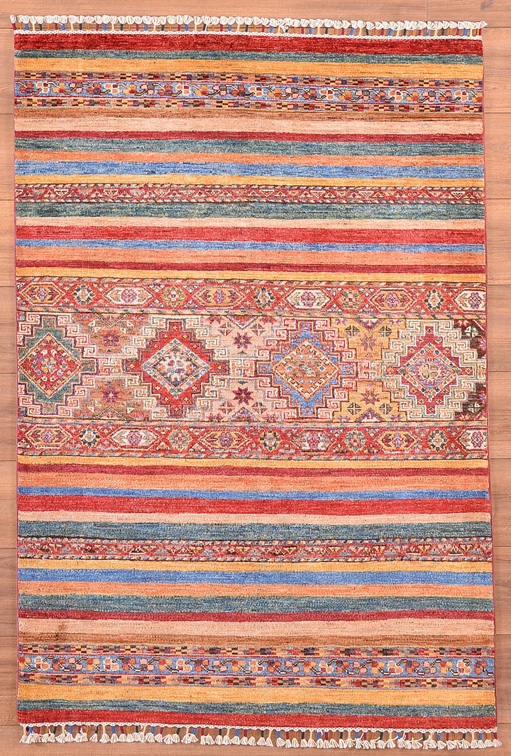 Khorjin Original Hand Woven Multi Vegetable Dyed Wool Carpet 106x153 1.62 Square Meters - 3x5 ft