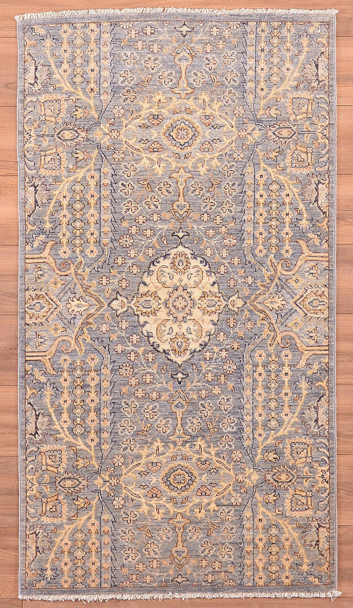 Uşak Original Hand Woven Gray Beige Vegetable Dyed Wool Carpet 0.87x160 1.39 Square Meters - 3x5 ft