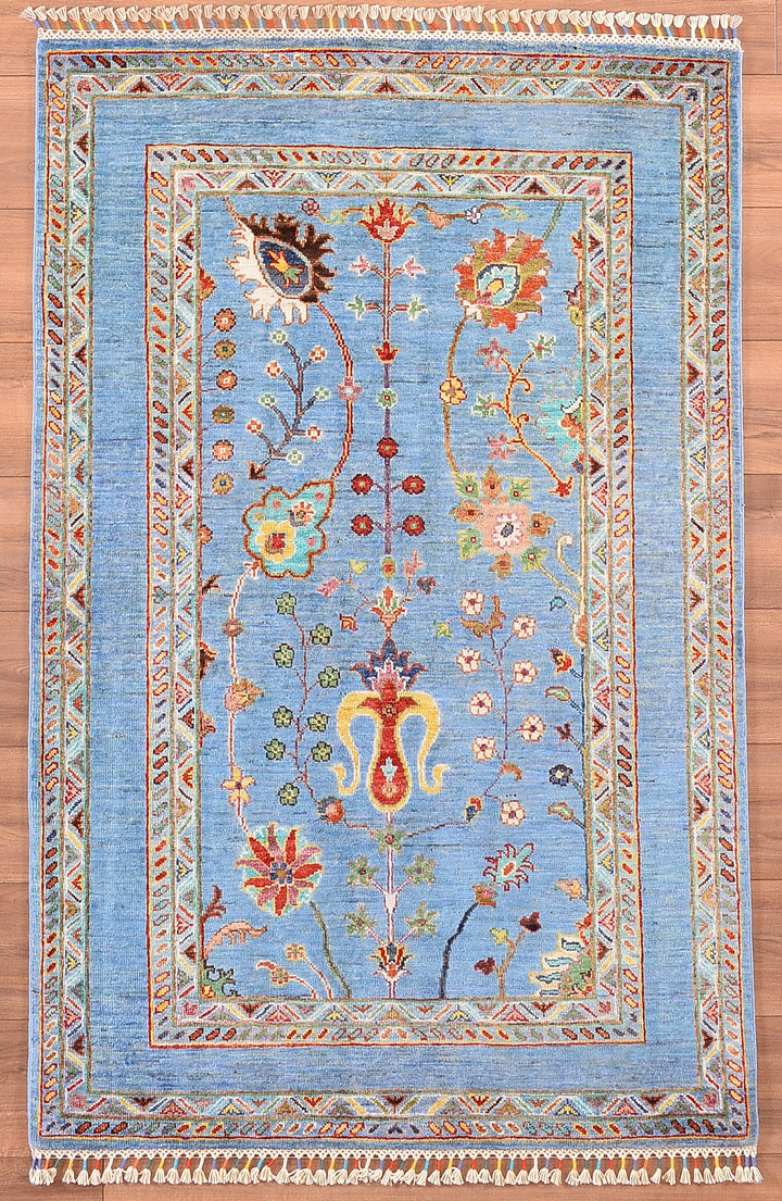 Sultani Floral Original Hand Woven Beige Vegetable Dyed Wool Carpet 102x158 1.61 Square Meters - 3x5 ft