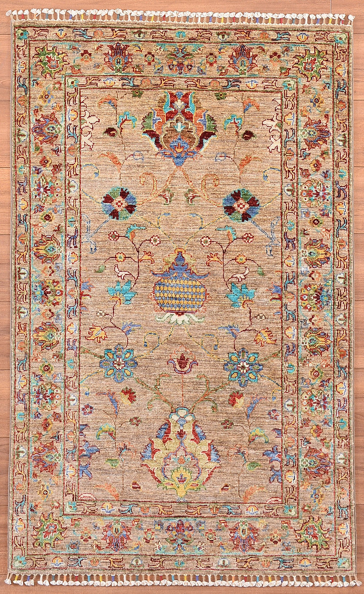 Sultani Binbirgece Original Hand Woven Beige Vegetable Dyed Wool Carpet 0.97x144 1 Square Meter - 3x5 ft