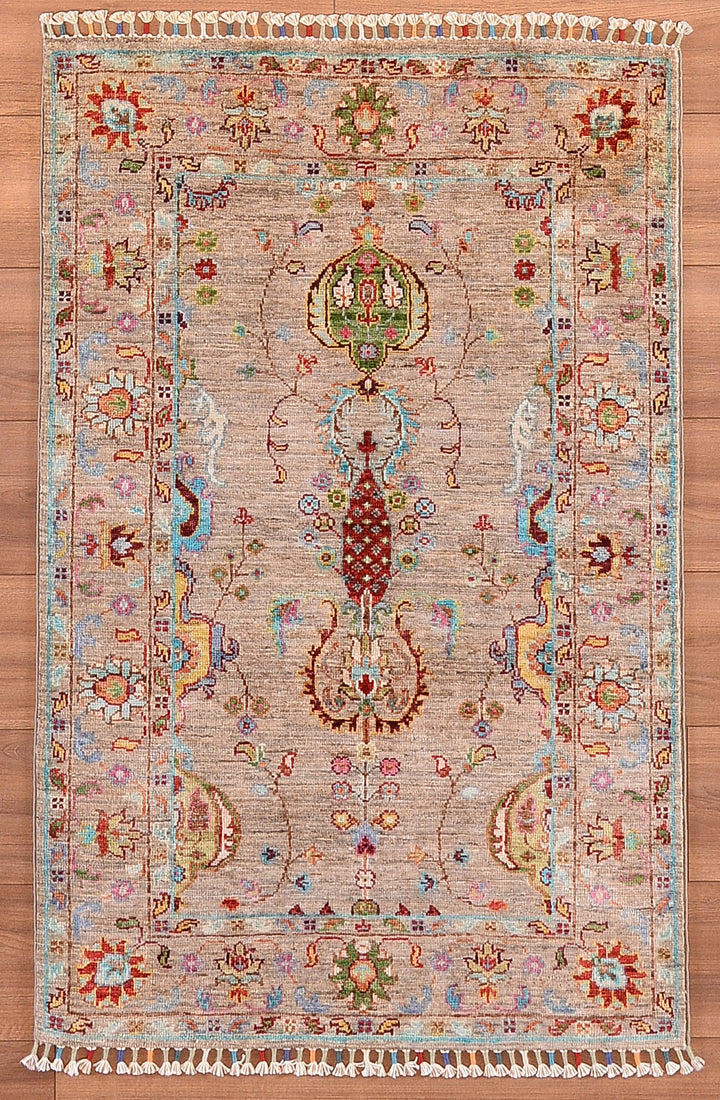 Sultani Binbirgece Original Hand Woven Beige Vegetable Dyed Wool Carpet 0.80x126 1 Square Meter - 3x4 ft