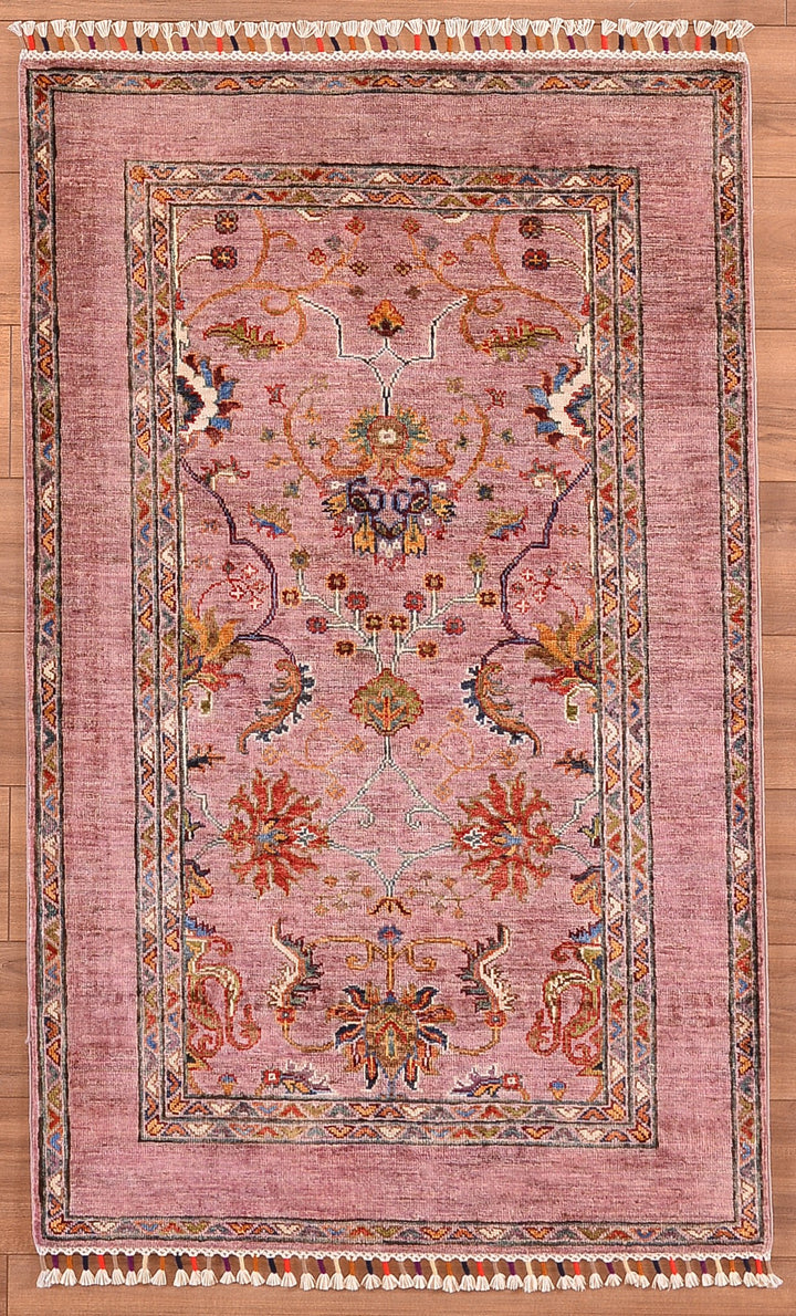 Sultani Binbirgece Original Hand Woven Pink Vegetable Dyed Wool Carpet 0.92x149 1.37 Square Meters - 3x5 ft