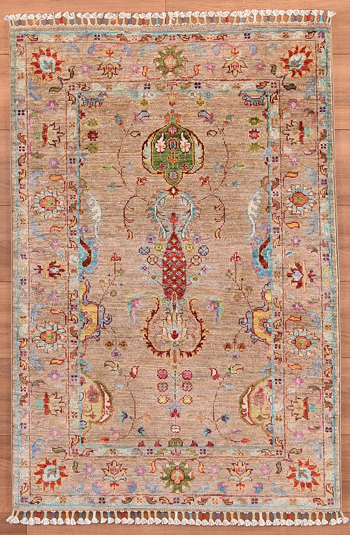 Sultani Binbirgece Original Hand Woven Beige Vegetable Dyed Wool Carpet 0.82x122 1 Square Meter - 3x4 ft