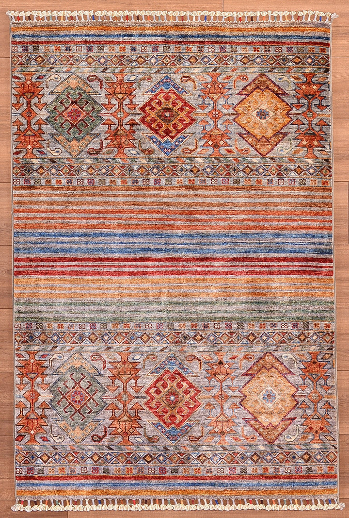 Khorjin Original Hand Woven Multi Vegetable Dyed Wool Carpet 0.99x145 1.44 Square Meters - 3x5 ft