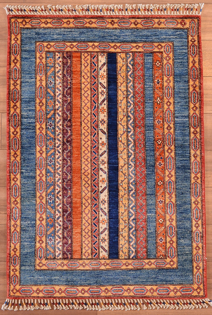 Shawl Original Hand Woven Blue Vegetable Dyed Wool Carpet 103x148 1.52 Square Meters -3x5 ft