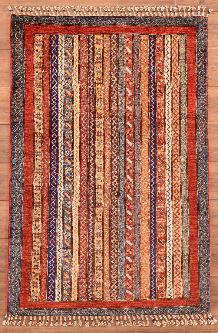 Shawl Original Hand Woven Red Vegetable Dyed Wool Carpet 102x152 1.55 Square Meters -3x5 ft