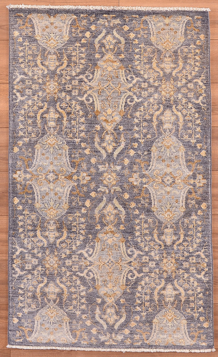 Uşak Original Hand Woven Cream Grey Vegetable Dyed Wool Carpet 0.89x148 1.32 Square Meters - 3x5 ft