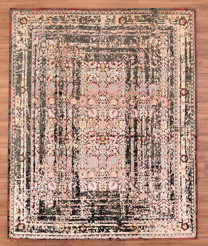 Oxidised Original Hand Woven Multi Wool Silk Carpet 244x300 7.32 Square Meters - 8x10 ft