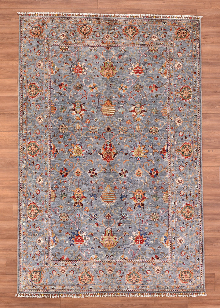 Sultani Floral Original Hand Woven Gray Vegetable Dyed Wool Carpet 199x299 5.95 Square Meters - 6x10 ft