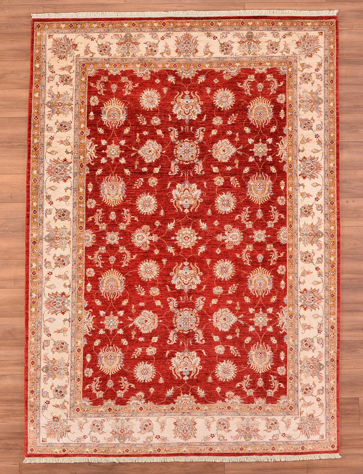 Uşak Original Hand Woven Red Cream Vegetable Dyed Wool Carpet 213x297 6.33 Square Meters - 8x10 ft