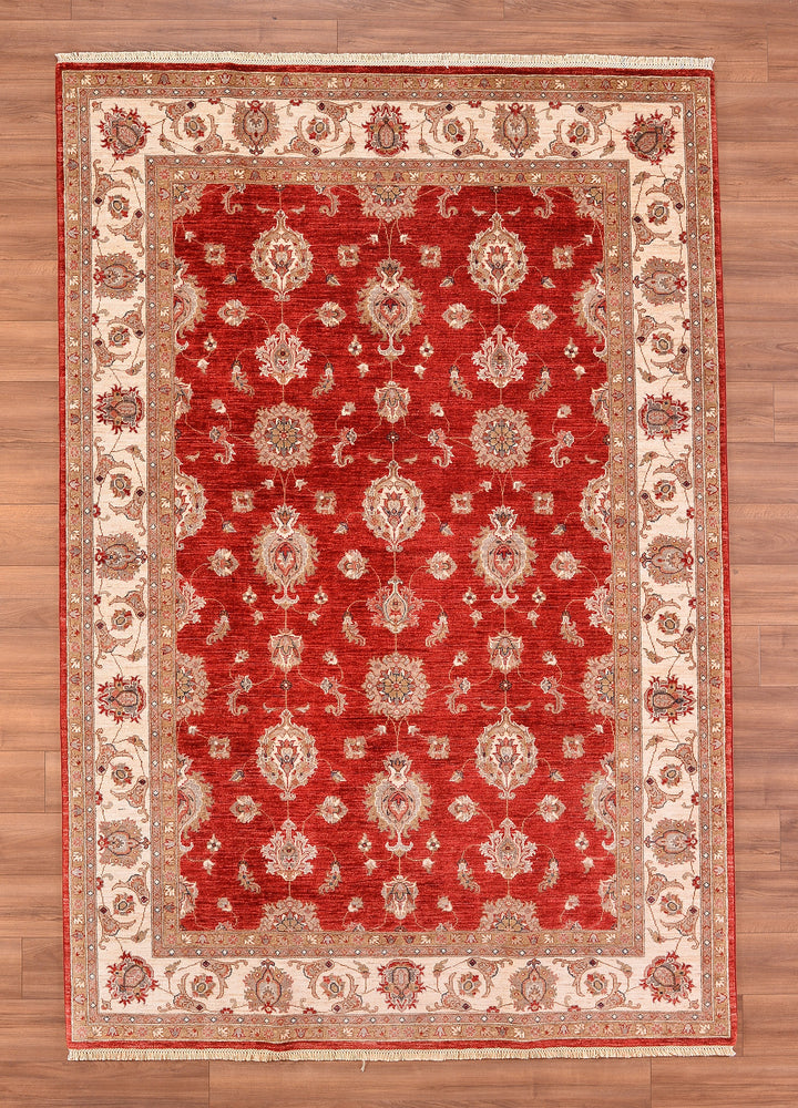 Uşak Original Hand Woven Red Cream Vegetable Dyed Wool Carpet 210x310 6.51 Square Meters - 8x10 ft