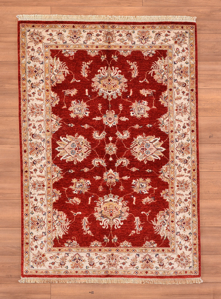 Uşak Original Hand Woven Red Cream Vegetable Dyed Wool Carpet 124x178 2.21 Square Meters - 4x6 ft