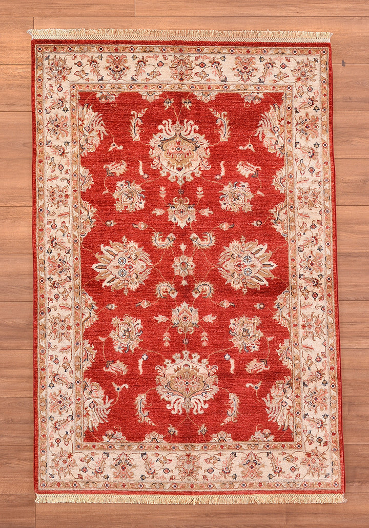 Uşak Original Hand Woven Red Cream Vegetable Dyed Wool Carpet 124x183 2.27 Square Meters - 4x6 ft