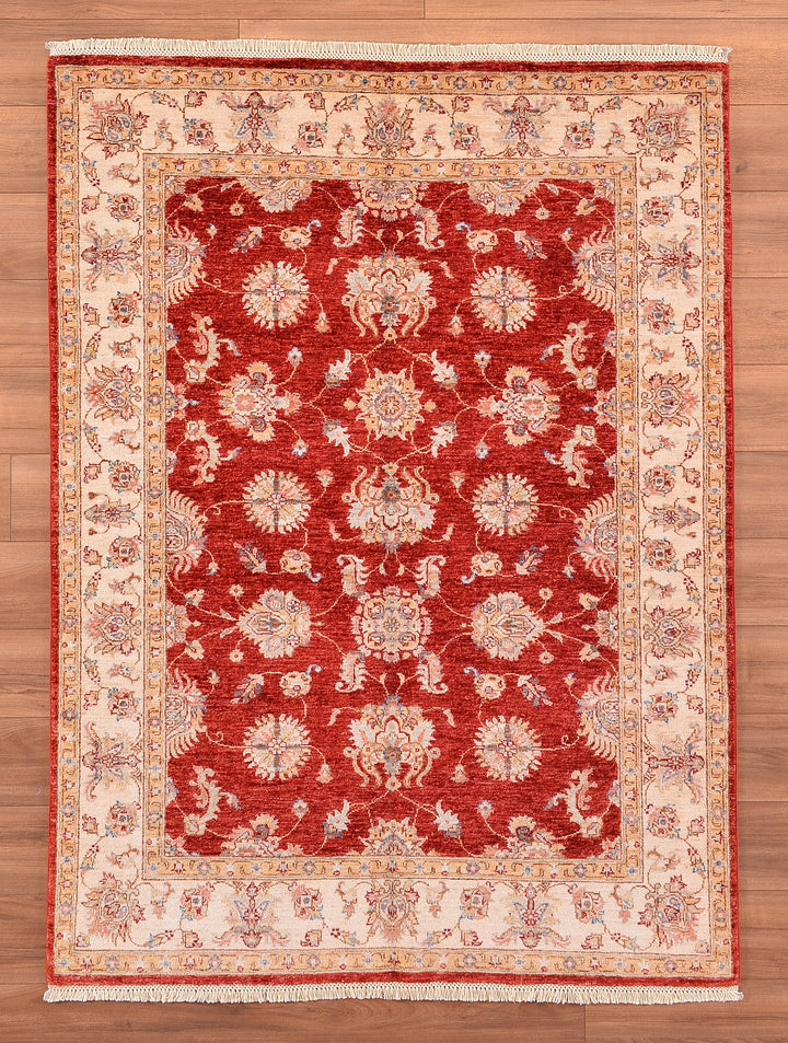 Uşak Original Hand Woven Red Cream Vegetable Dyed Wool Carpet 151x202 3.05 Square Meters - 4x6 ft