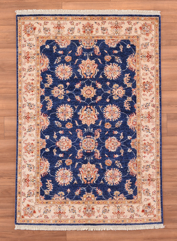 Uşak Original Hand Woven Navy Blue Cream Vegetable Dyed Wool Carpet 122x178 2.17 Square Meters - 4x6 ft