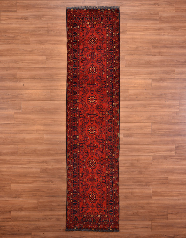 Afghan Rug Long Runner Kunduz Original Hand Woven Vegetable Dyed Wool 0.91x381 3.47 Square Meters - 3x12 ft