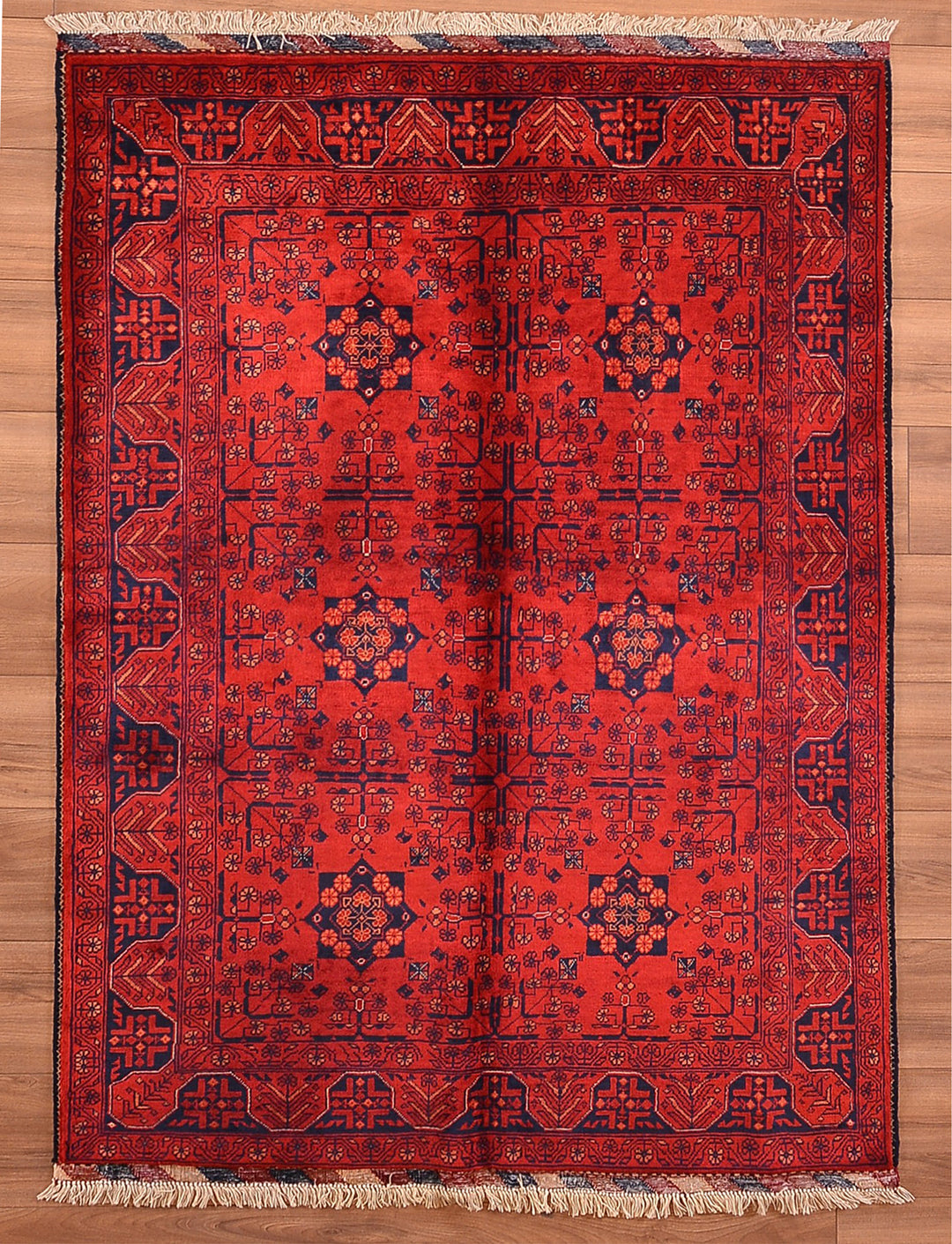 Afgan Halısı Khall Orjinal El Dokuması Kök Boya Yün 124x165 2.05 Metrekare - 4x6 ft