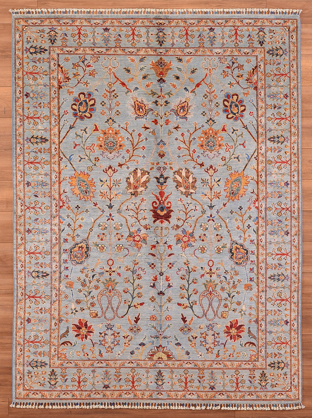 Sultani Çiçekli Orjinal El Dokuması Gri Kök Boya Yün Halı 175x240 4.20 Metrekare - 5x8 ft