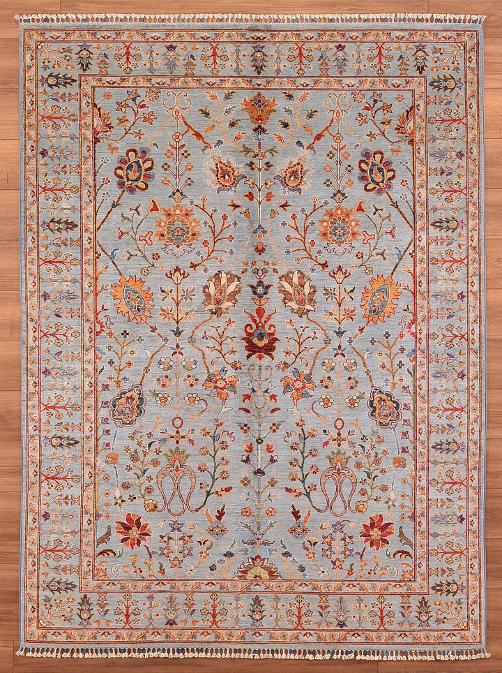 Sultani Floral Original Hand Woven Gray Root Dye Wool Carpet 175x240 4.20 Square Meters - 5x8 ft 