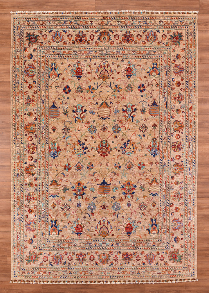 Sultani Binbirgece Original Hand Woven Beige Root Dye Wool Carpet 249x308 7.67 Square Meters - 8x10 ft 