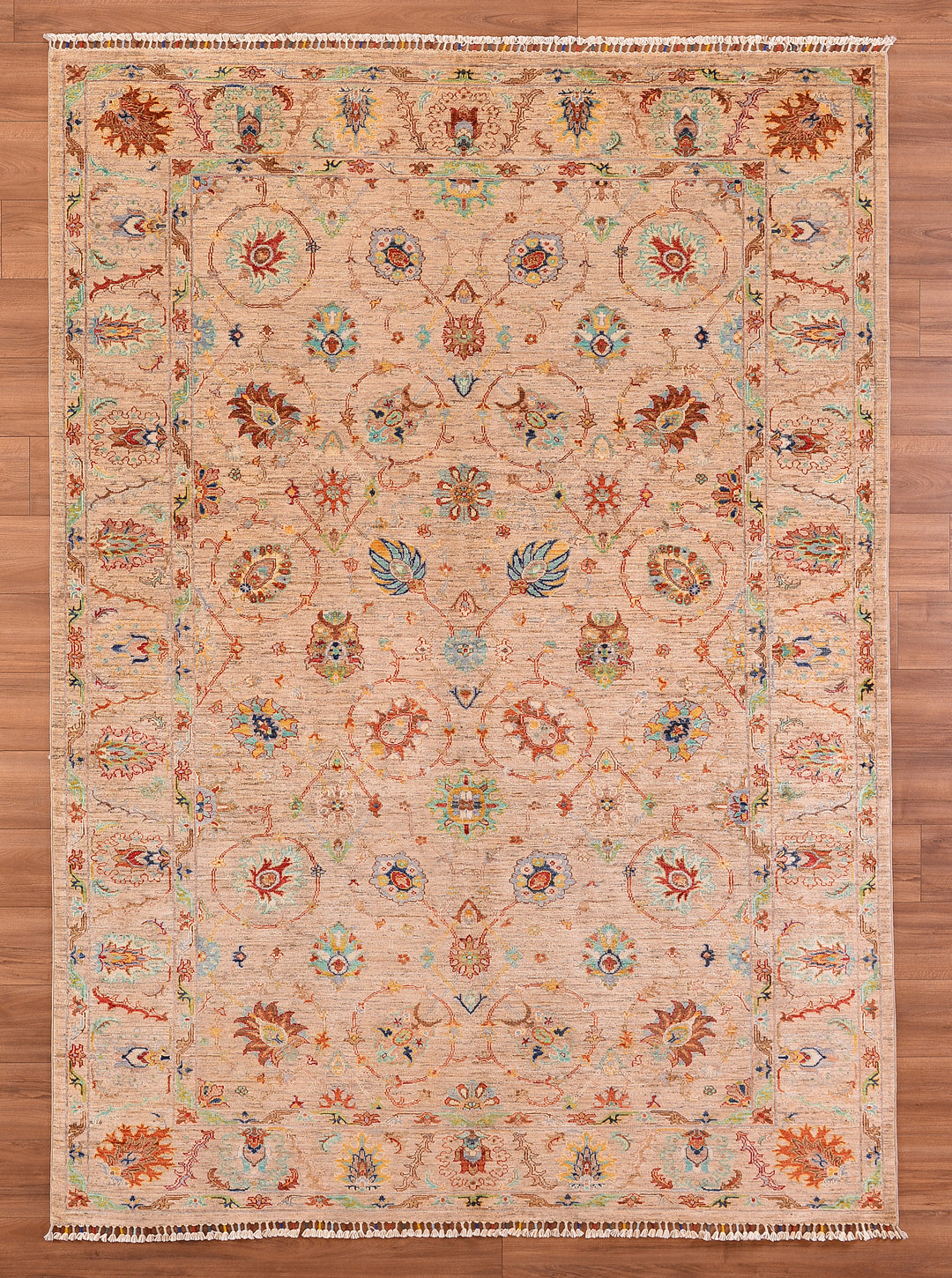 Sultani Binbirgece Original Hand Woven Beige Root Dye Wool Carpet 206x289 5.95 Square Meters - 7x9 ft 