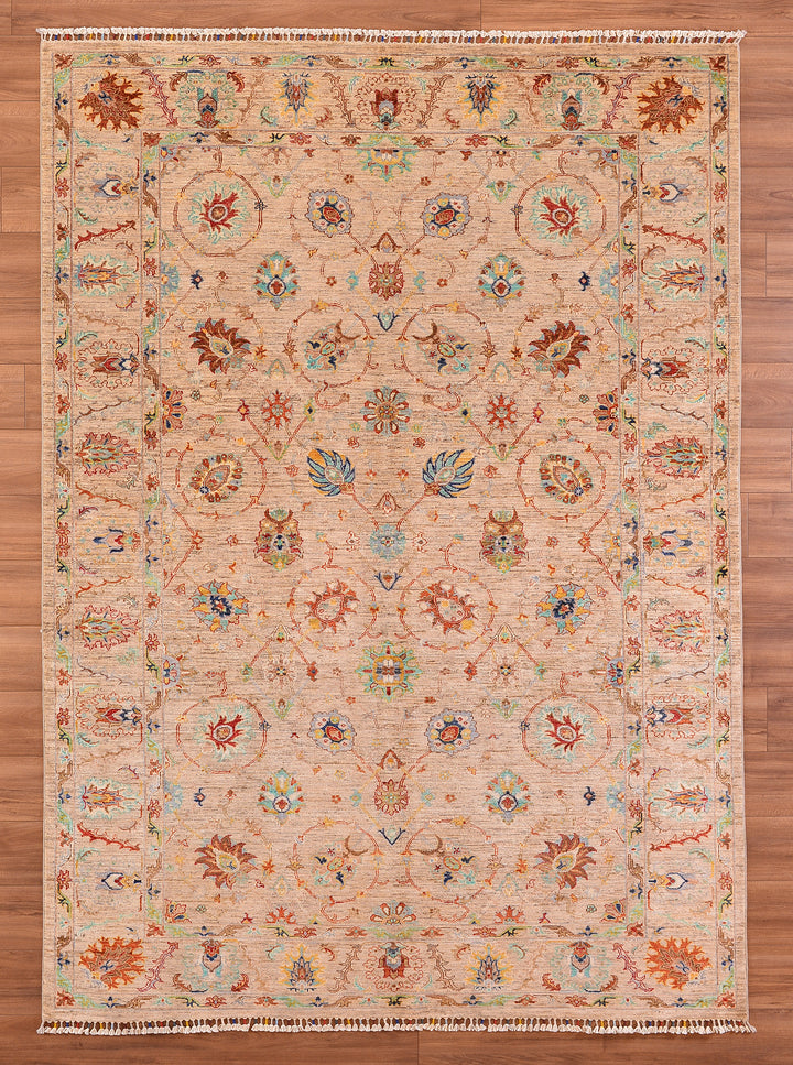 Sultani Binbirgece Original Hand Woven Beige Root Dye Wool Carpet 206x289 5.95 Square Meters - 7x9 ft 