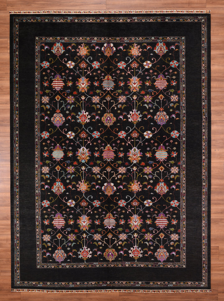 Sultani Binbirgece Orjinal El Dokuması Siyah Kök Boya Yün Halı 280x380 10.64 Metrekare - 9x11 ft