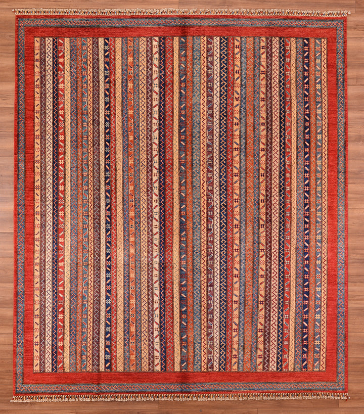 Shawl Original Hand Woven Red Root Dye Wool Carpet 257x296 7.61 Square Meters - 6x9 ft 