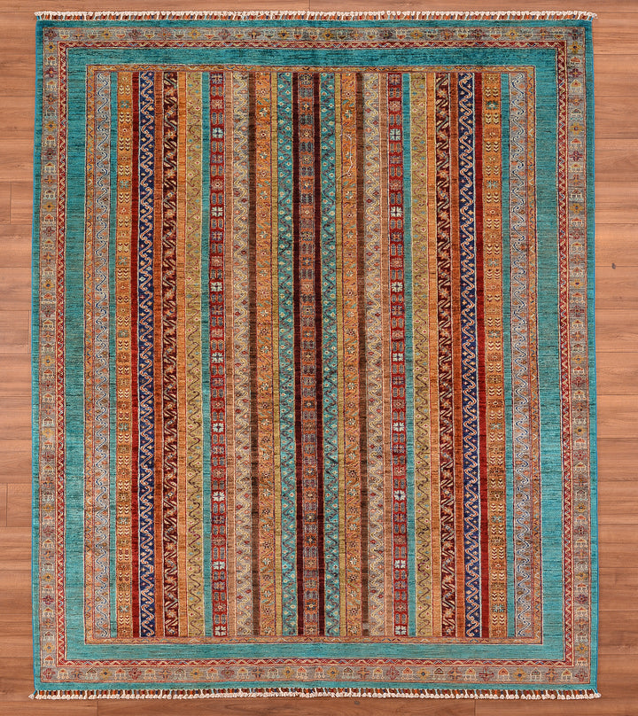 Shawl Original Hand Woven Turquoise Root Dye Wool Carpet 207x299 6.19 Square Meters - 6x10 ft 