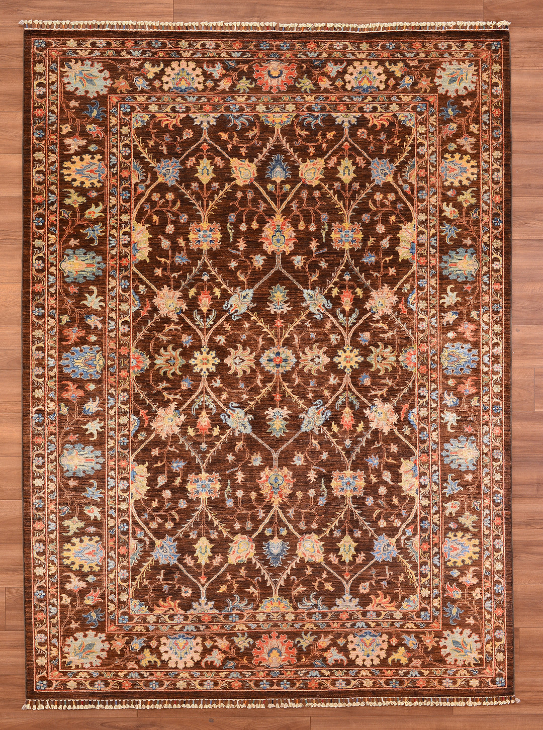 Sultani Binbirgece Original Hand Woven Brown Root Dye Wool Carpet 214x298 6.38 Square Meters - 7x9 ft 