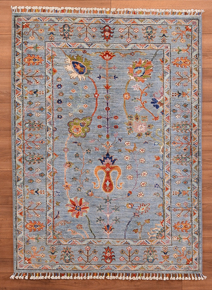 Sultani Çiçekli Orjinal El Dokuması Mavi Kök Boya Yün Halı 107x147 1.57 Metrekare - 3x5 ft