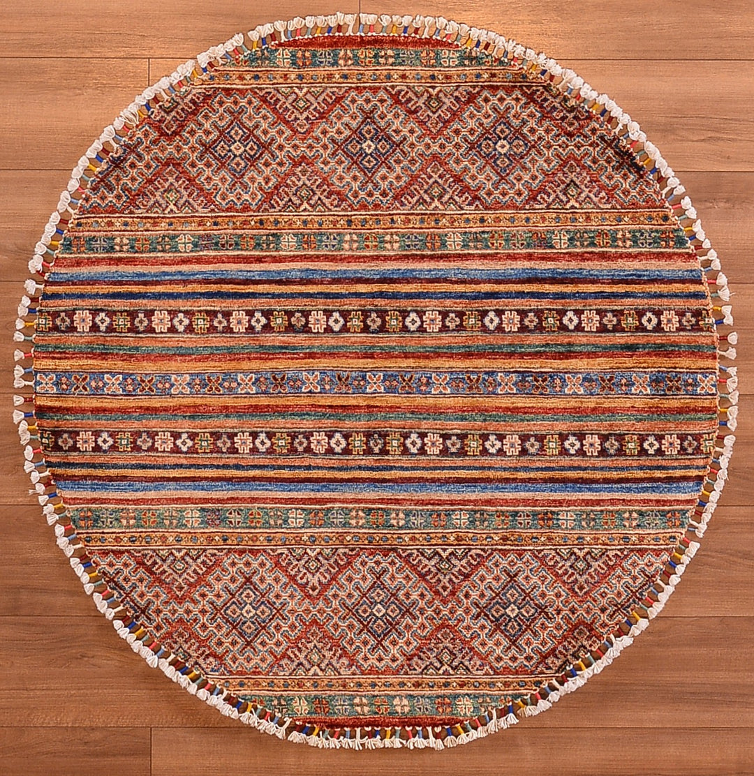 Khorjin Round Original Hand Woven Multi Vegetable Dyed Wool Carpet 118x120 1.42 Square Meters - 4x4 ft