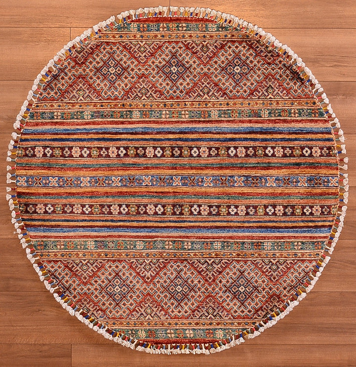 Khorjin Yuvarlak Orjinal El Dokuması Multi Kök Boya Yün Halı 118x120 1.42 Metrekare - 4x4 ft