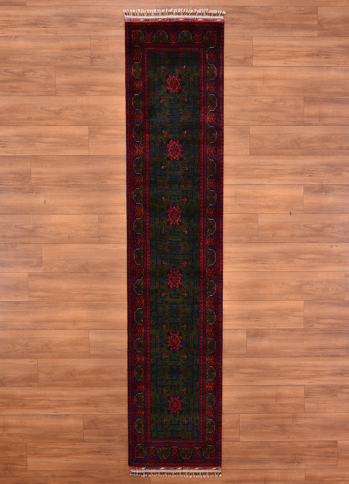 Afghan Carpet Hamyap Runner Original Hand Woven Root Dye Wool 0.82x296 2.43 Square Meters - 3x9 ft 