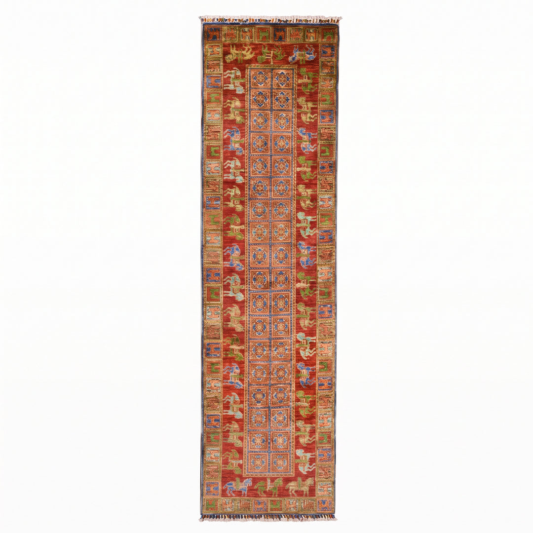 Pazırık Yolluk Orijinal El Dokuması Multi Kök Boya Yün Halı 0.82x312 2.56 Metrekare - 3x10 ft