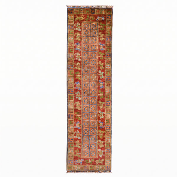 Pazırık Yolluk Orijinal El Dokuması Multi Kök Boya Yün Halı 0.82x312 2.56 Metrekare - 3x10 ft